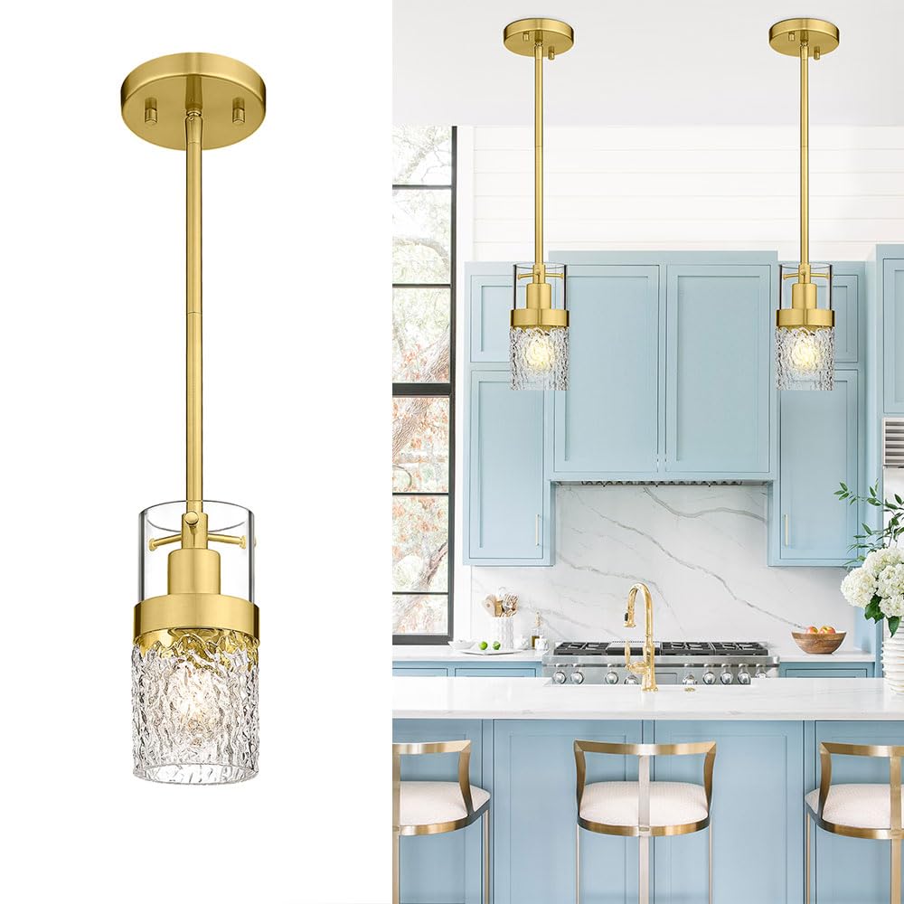 Gold Pendant Light (Gold -Hammered Glass / 3.5" Hammered Glass, 1-Light)