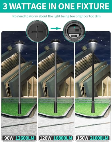 LED Post Top Light ETL Listed 150W 120W 90W Adjustable Outdoor Pole Lights with Photocell IP65 Waterproof Post LED Fixture 5000K for Garden Yard Street