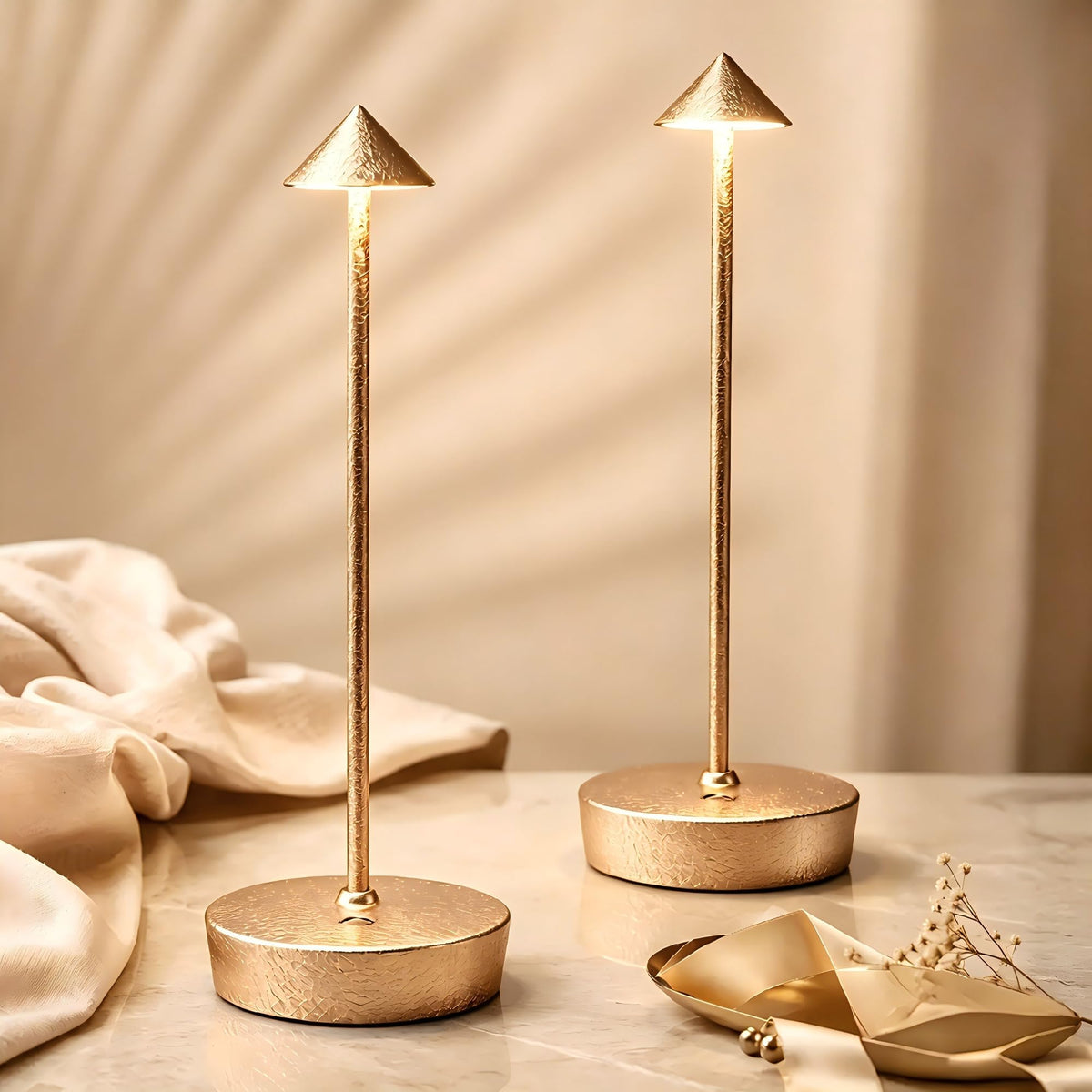2P Cordless Rechargeable Led Table Lamp Battery Operated Light CHMP Gold (Ice Crackle Finish 2 Pack Gold)