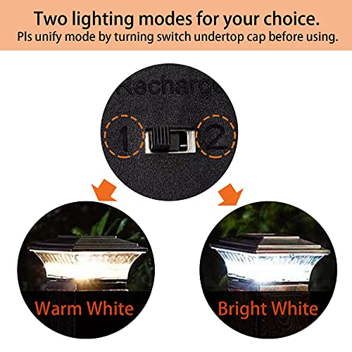 Solar Cap Lights Outdoor LED Lighting Deck Fence Two Light Modes Warm White (Black / 6pk)