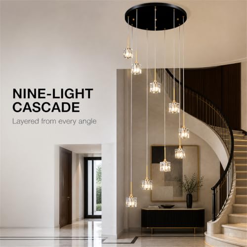 9 Light Modern Crystal Chandelier (Black+gold(9lights）)