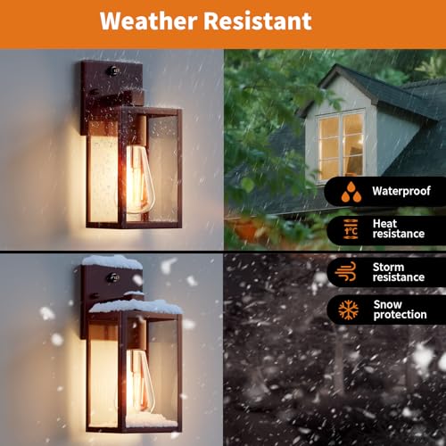 2 Pack Oil Rubbed Bronze Dusk to Dawn Outdoor Lantern Lamp Wall Mount (Oil-Rubbed Bronze / Small-10.24'')