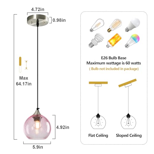 Pink Pendant Lights Kitchen Island 2 Pack (Pink / S - 5.9 in)