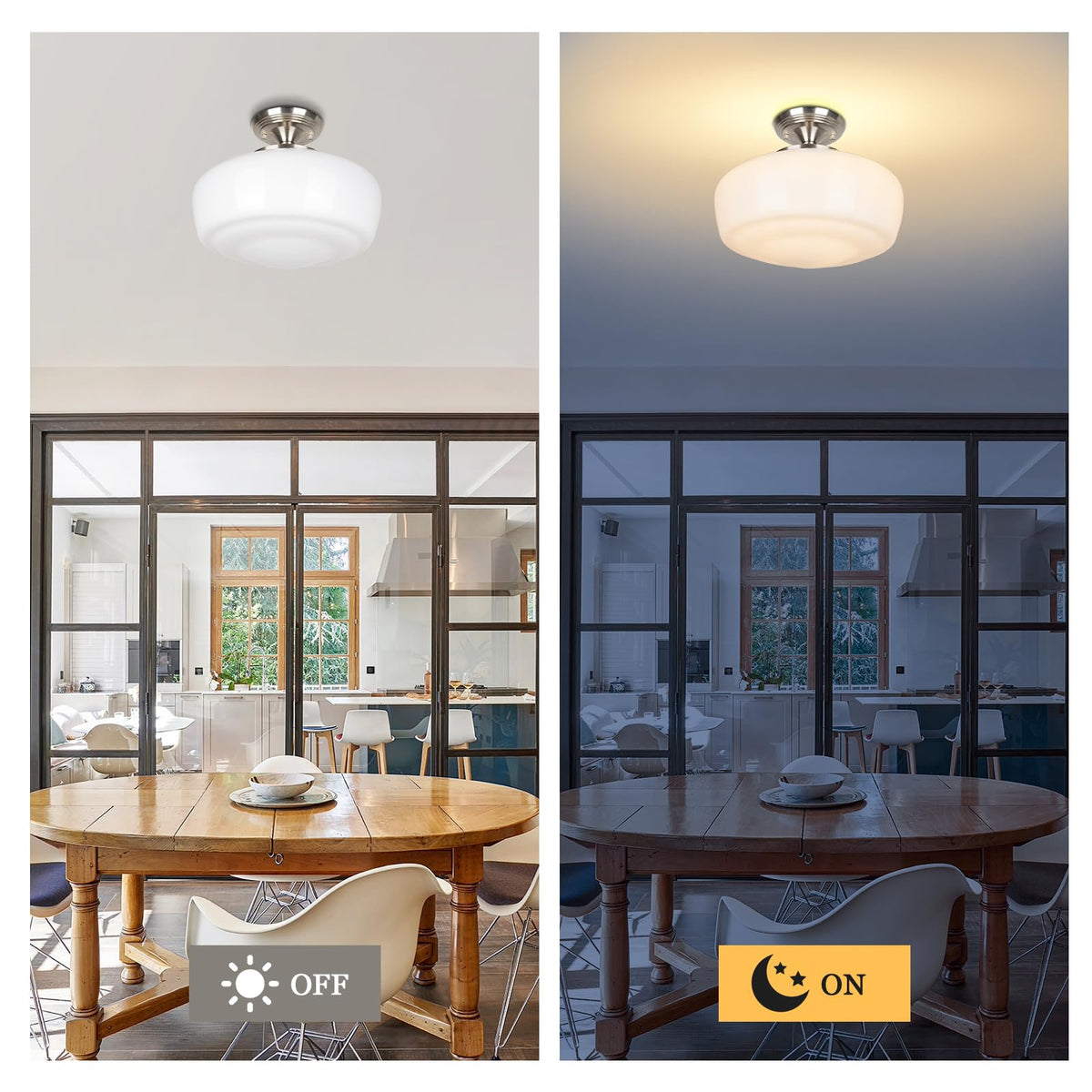 Large Schoolhouse Style Semi Flush Mount Ceiling Light Fixture (Sand Nickel / Large)