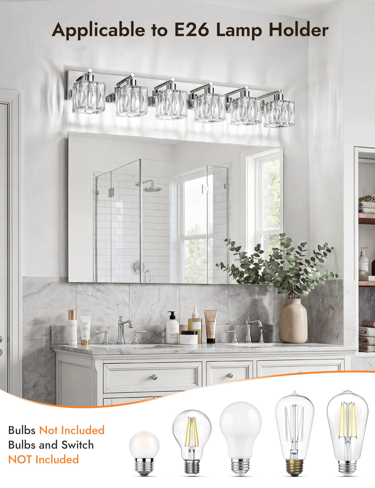 6 Light Crystal Bathroom Vanity Light Square (Polished Chrome-Square / 6 Light)
