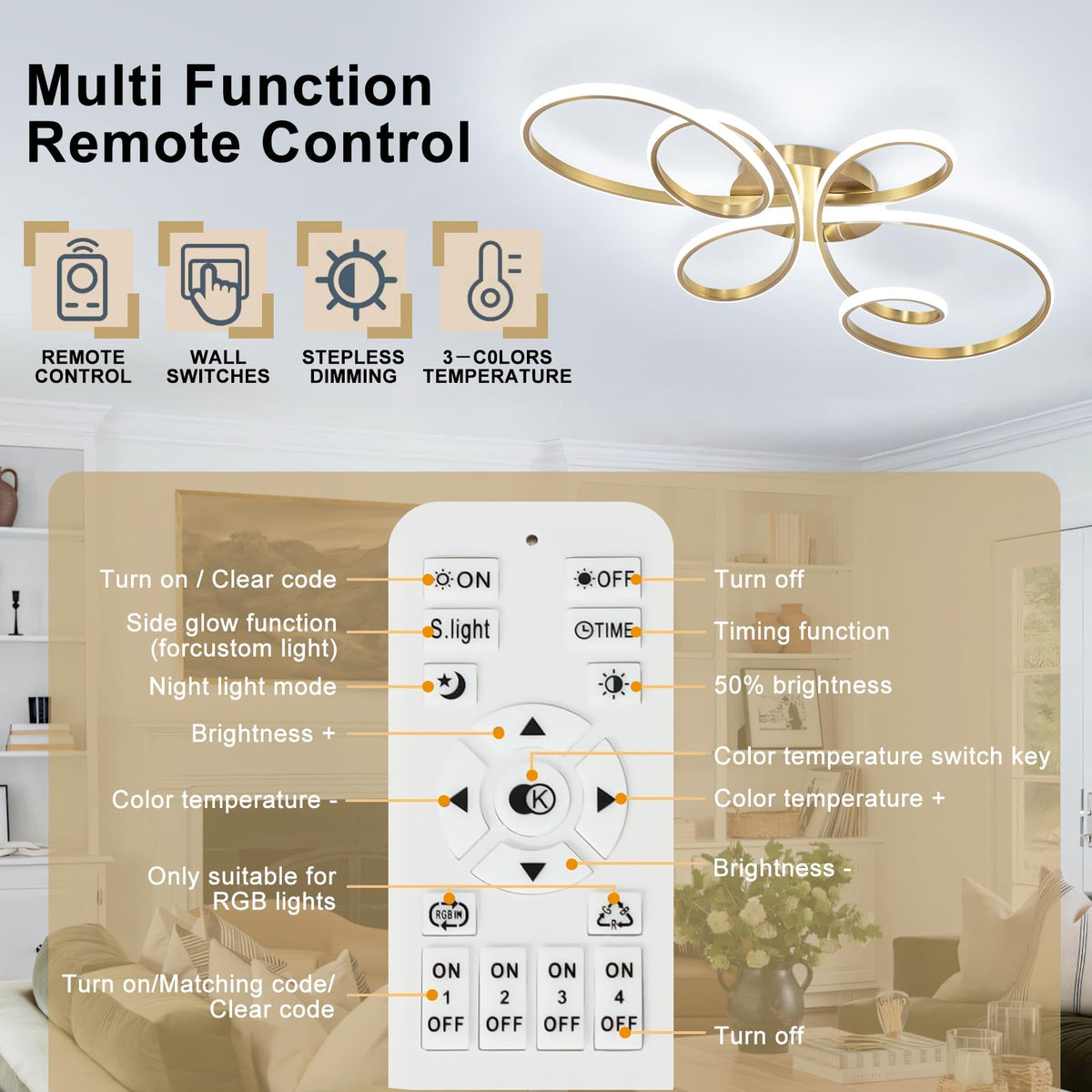 20inch Modern LED Ceiling Light (Gold,39.37Inch)