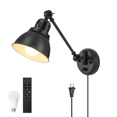 1 Pack Plug in Wall Sconce with Remote Control (Black-1 PACK(Bulb+Remote))