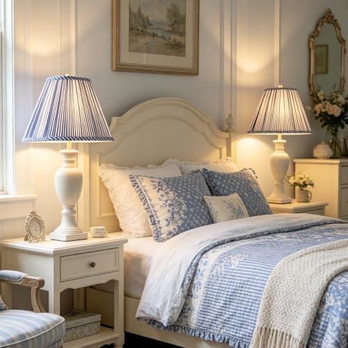 Lamp Shades White Blue Polyester Set of 2 6.5"×13"×10.5" Bell Shade (Blue-2 Pack / 6.5*13*10.5in)