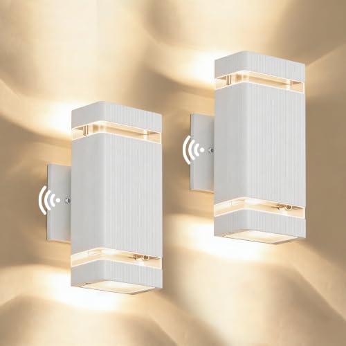Square Dusk to Dawn Outdoor Wall Lights (2 Packs-White / Dusk to Dawn)
