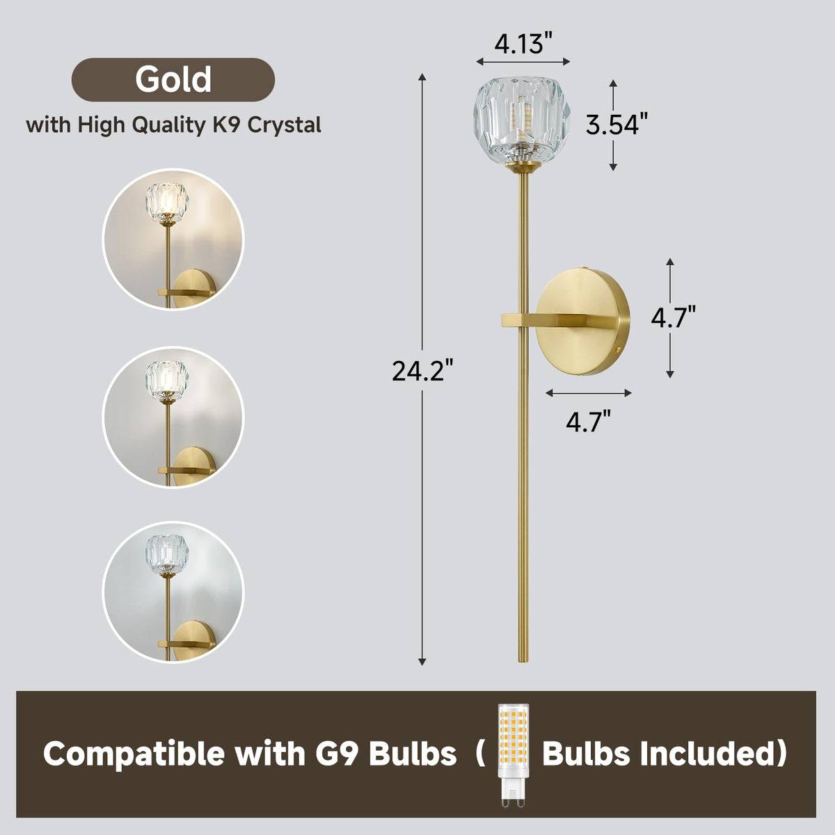 Gold Crystal Wall Sconces Brushed Brass Mid Century Modern Bathroom Sconce (Gold / 1 PC)