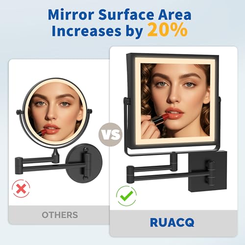 Wall Mounted Makeup Mirror with Lights 1X (Matte Black)
