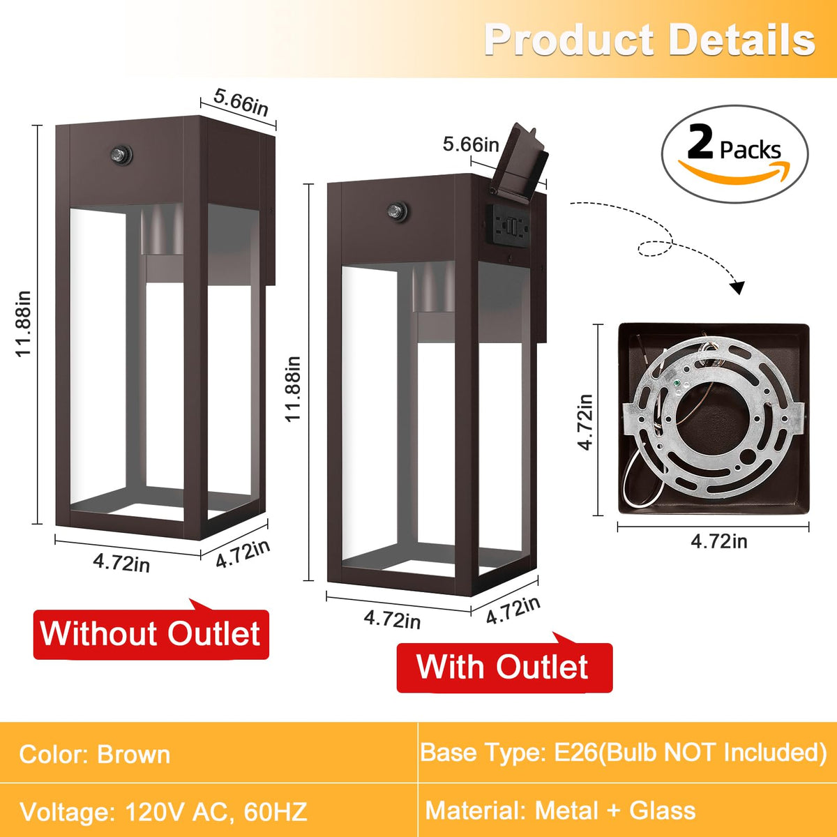 Porch Lights with Outlet (Bronze / Dusk to Dawn, Standard)