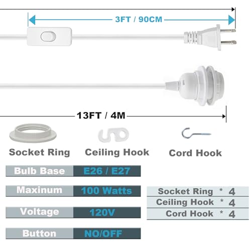 16Ft Plug in Pendant Light Hanging Cord Kit (White / 16FT)
