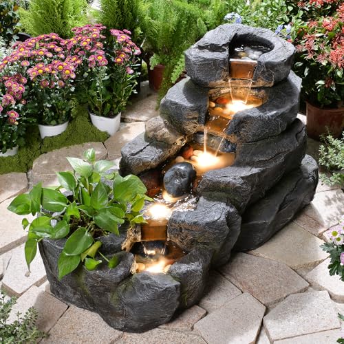 38.2" L Water Fountain Outdoor Rock Waterfall Fountains