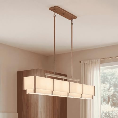 1-2332-8-60 Orleans Vintage Mid-Century Modern Natural Alabaster Linear Chandelier, 8-Light 480 Total Watts, 11" H x 58" L, Distressed Gold (58" Long / Distressed Gold)