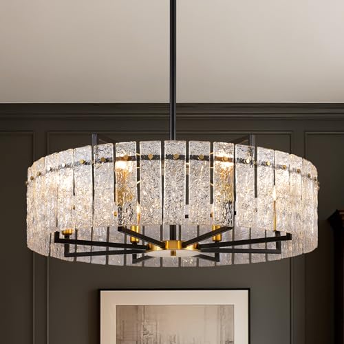 31.5" Modern Round Drum Chandelier Luxury 8 (Black+Gold / 31.5")