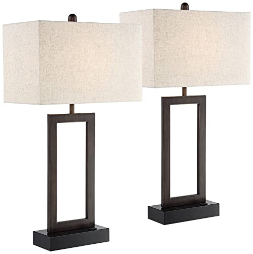 Todd 30" Large Table Lamps Set of 2 USB Port Outlet Bronze Base