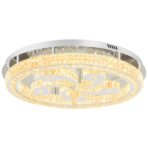 Modern Crystal Chandeliers for Dining Room Flush Mount Ceiling Chandelier for Living Room Dining Room Ring LED Crystal Ceiling Light (32in Silver)
