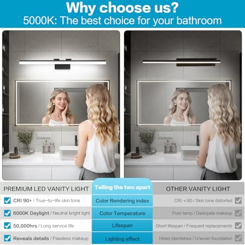 Modern Dimmable LED Vanity Light 39.3 inch Black Aluminum Frosted Acrylic for Bathroom Vanity Lighting Fixtures White Light 5500K (Matte Black- Dimmable / 40-inch)