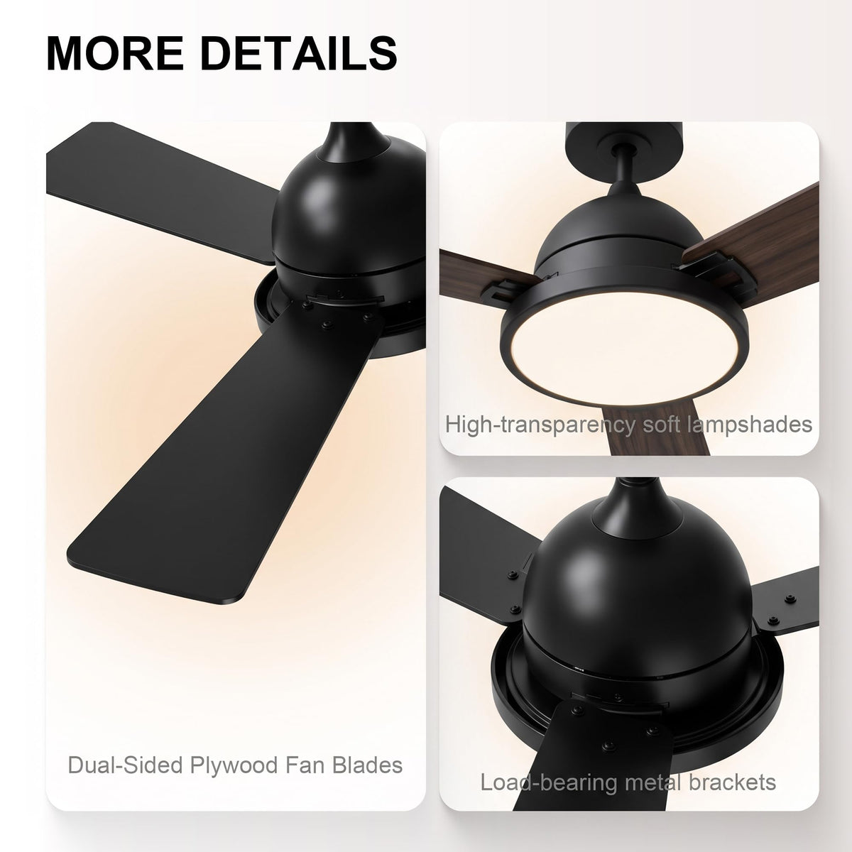 52" Ceiling Fan with Lights (Black & Walnut / 52 Inch)