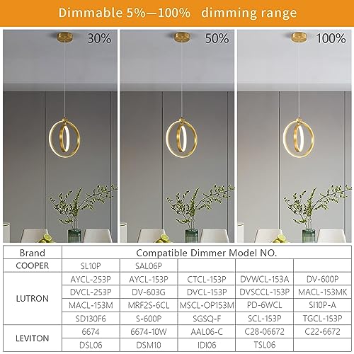 Modern LED Chandelier Gold Ring Pendant Light Fixtures 4000K Dimmable Height Adjustable Pendant Lighting for Dining Room Kitchen Island Bedroom Living Room Foyer（1 (Gold / Round-1Pack)