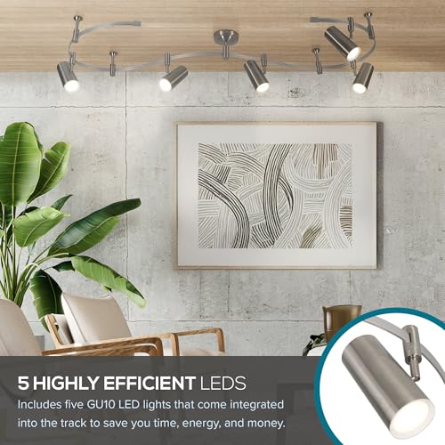 Ellipse Track Ceiling Light with 5 Adjustable LED Heads (Brushed Nickel)