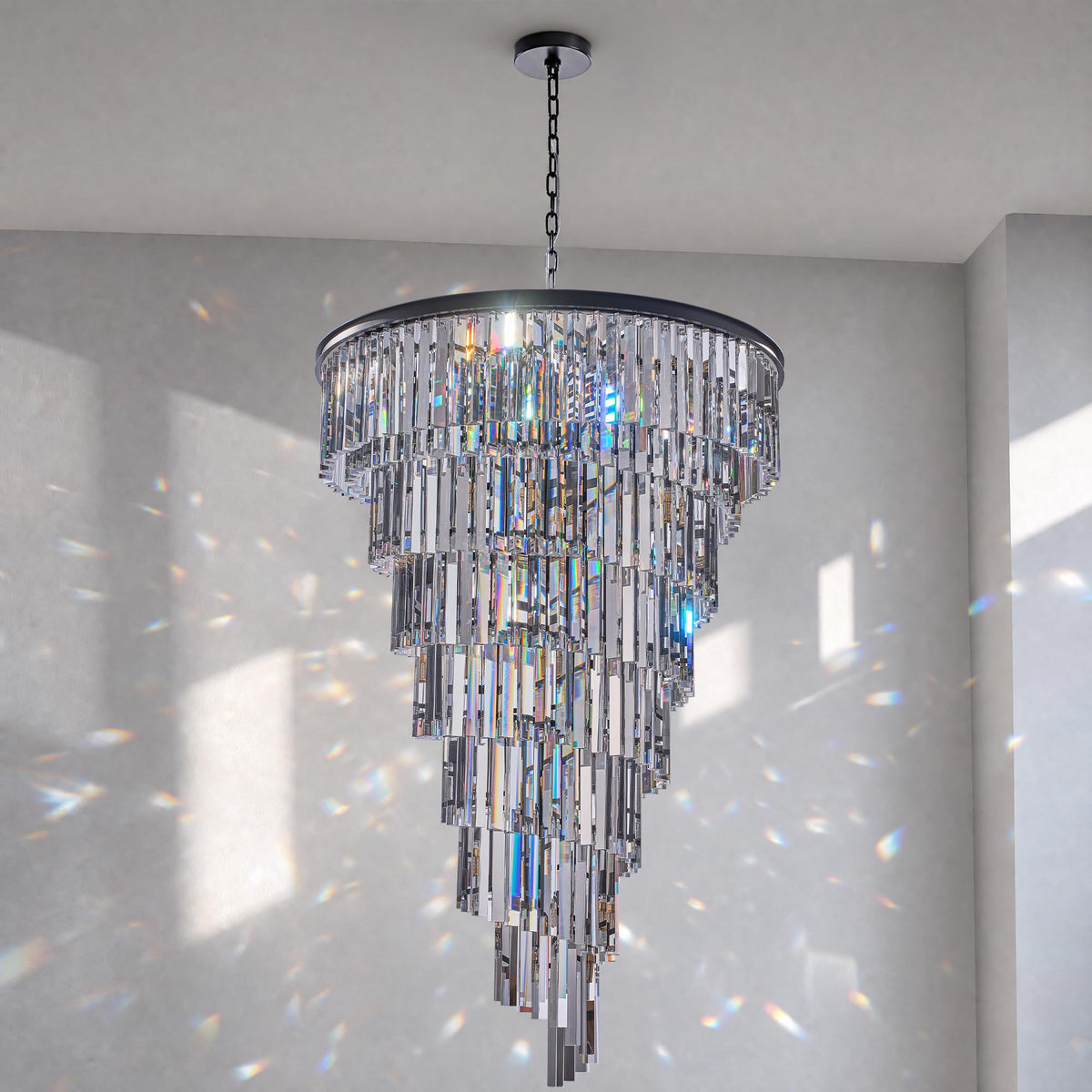 36'' Spiral Crystal Chandelier Black Modern Light Fixture (36''(Black))