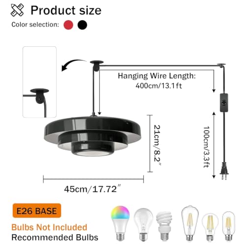 Black Swag Pendant Light Plug in (Large-Black (17.7in))