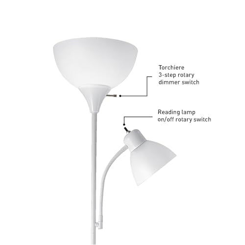 67136 72" Torchiere Floor Lamp with Adjustable Reading Light (White / 1 Pack)