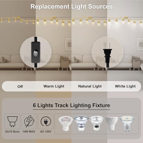 Plug in Track Lighting LED (6-Light Track Light(Gold))