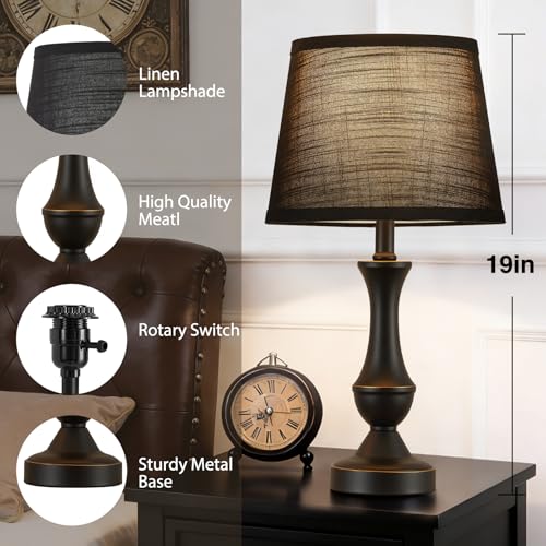 Table Lamp Set of 2 (Black Base+Black lampshade / 19 in)
