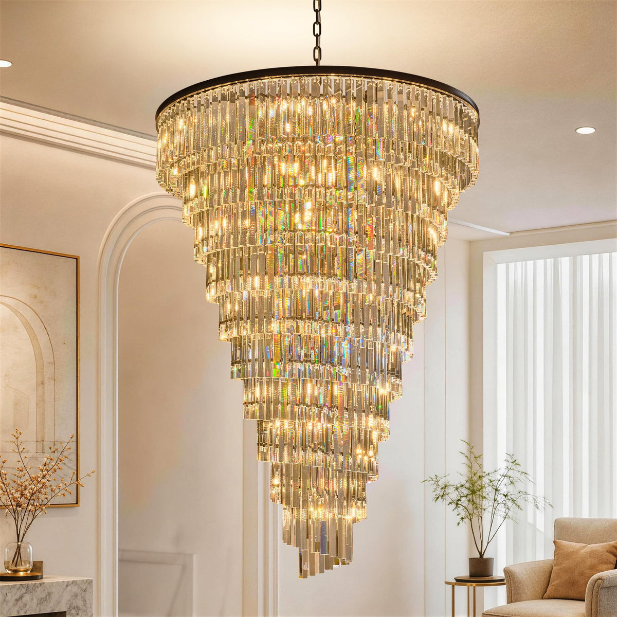 48 Lights Spiral Crystal Chandelier Black Modern Light Fixture Large Chandelier (48''( Black))