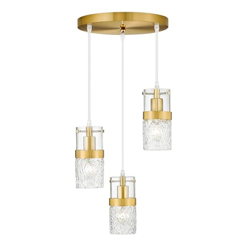3 Light Pendant Light Fixtures (Gold -Hammered Glass / 3.5" Hammered Glass, 3-Light)