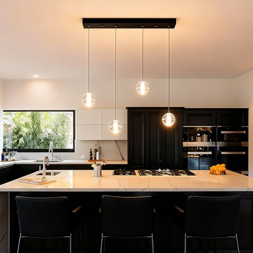 Black Modern 4 Lights Bubble Light Chandelier for Dining Room (4 Light / Black Rectangle)