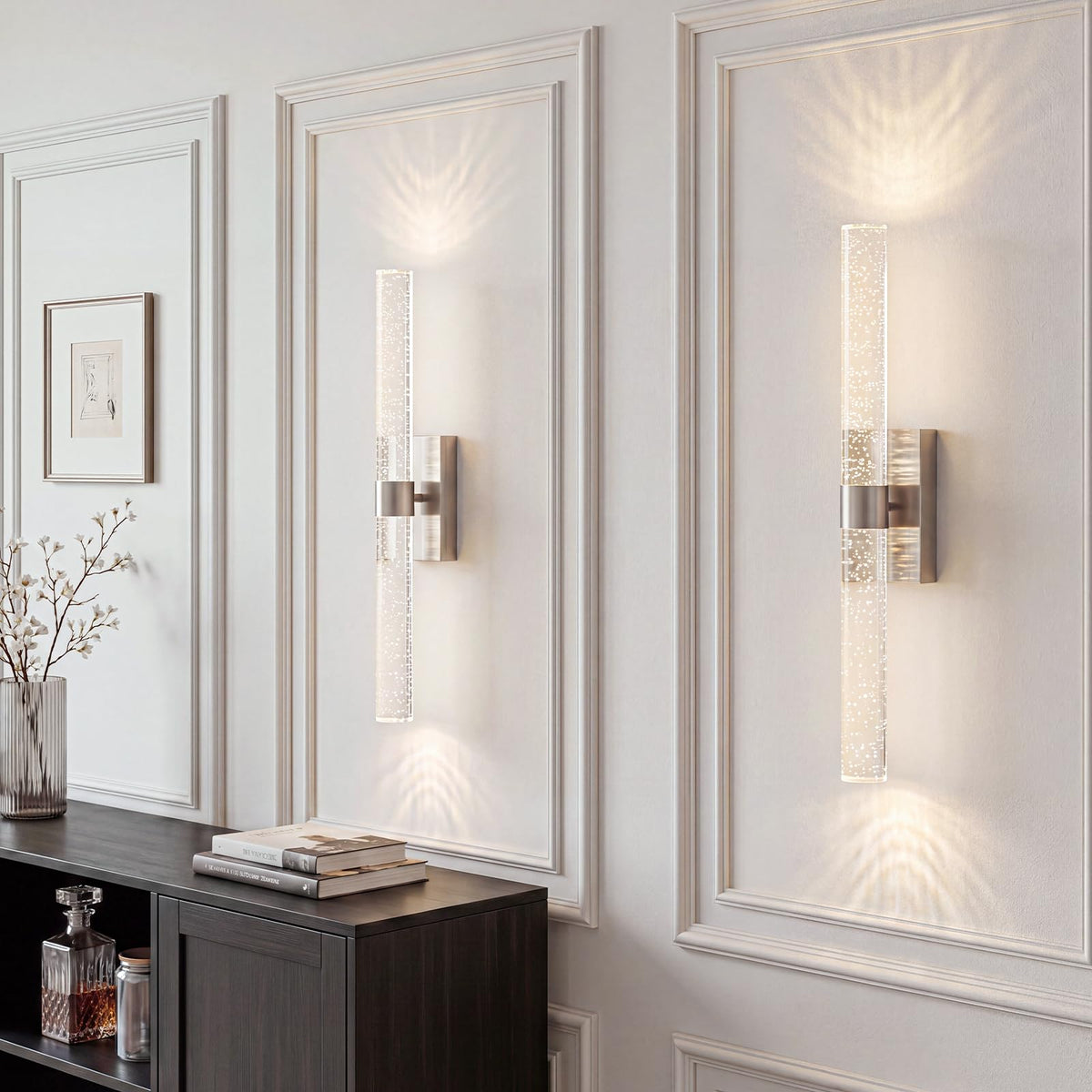 Battery Operated Wall Sconces Set of 2 (Nickel / 20.9 Inch)