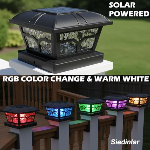 Solar Post Cap Lights Outdoor 2 Modes (Rgb Black / 6 Pack)