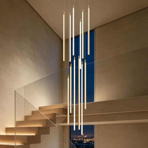 Modern LED Chandelier Clustered Led Pendant Light 12 Lights Dimmable High Ceiling Large Hanging Lighting Fixture for Loft Villa Living Room Stairs Foyer Chandelier
