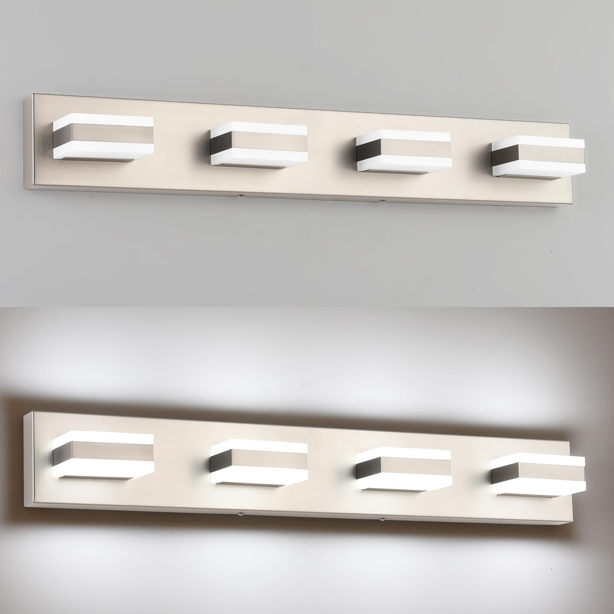 30 Inch Bathroom Vanity Lights Brushed Nickel Light Fixtures for Bathroom Above Mirror 4 Light Led Lights Bath Lighting Fixture Nickel ETL Listed (Brushed Nickel,6000K & 100% -0% Dimmable Brightness / 4- Light,30Inch)