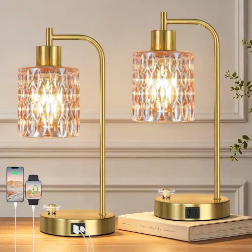 Industrial Touch Control Table Lamps with 2 USB Ports and AC Outlets