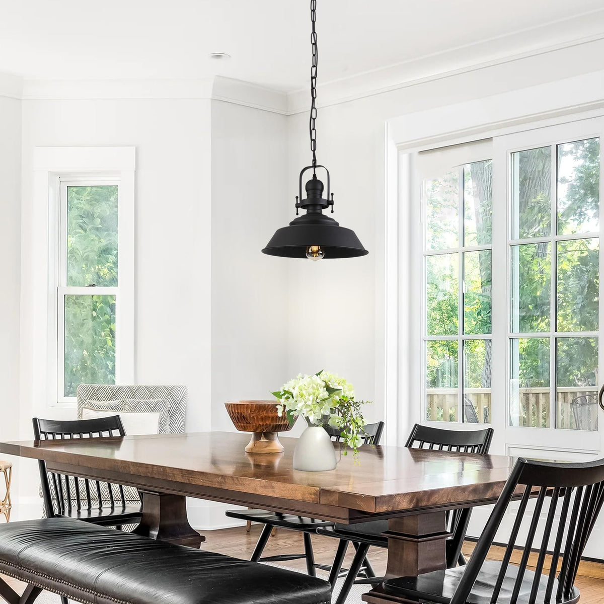 14" Farmhouse Black Pendant Light for Kitchen Island (Black)