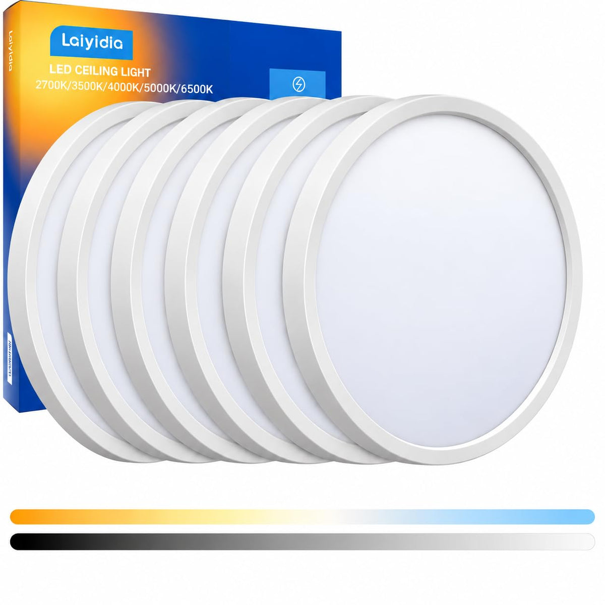 6 Pack 12in Ultra Thin Flush Mount Ceiling Light (White / 12 Inch)