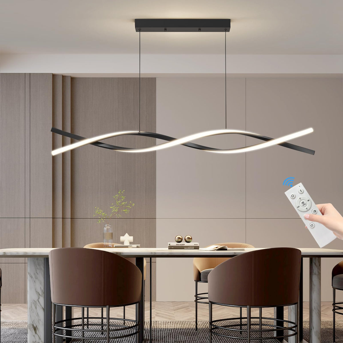 Modern LED Ceiling Pendant Light (C-Black / 47in)