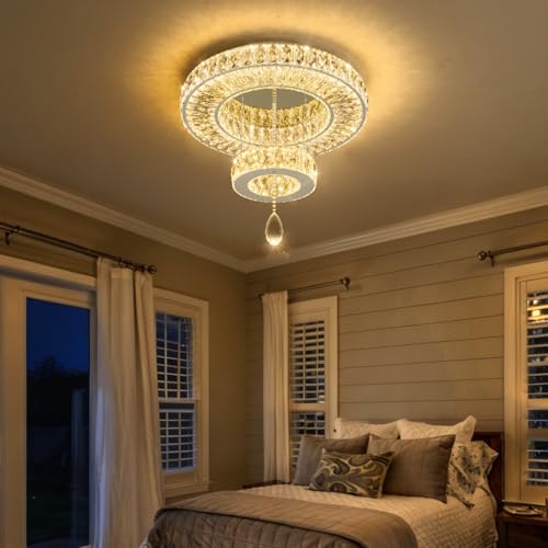 Modern Chandelier Bedroom Light Indoor LED Dimmable Lights Ceiling Chandeliers for Dining Room Kitchen Entryway Silver 25W LEDs Fixtures 2000 Lumens (Silver / W16")