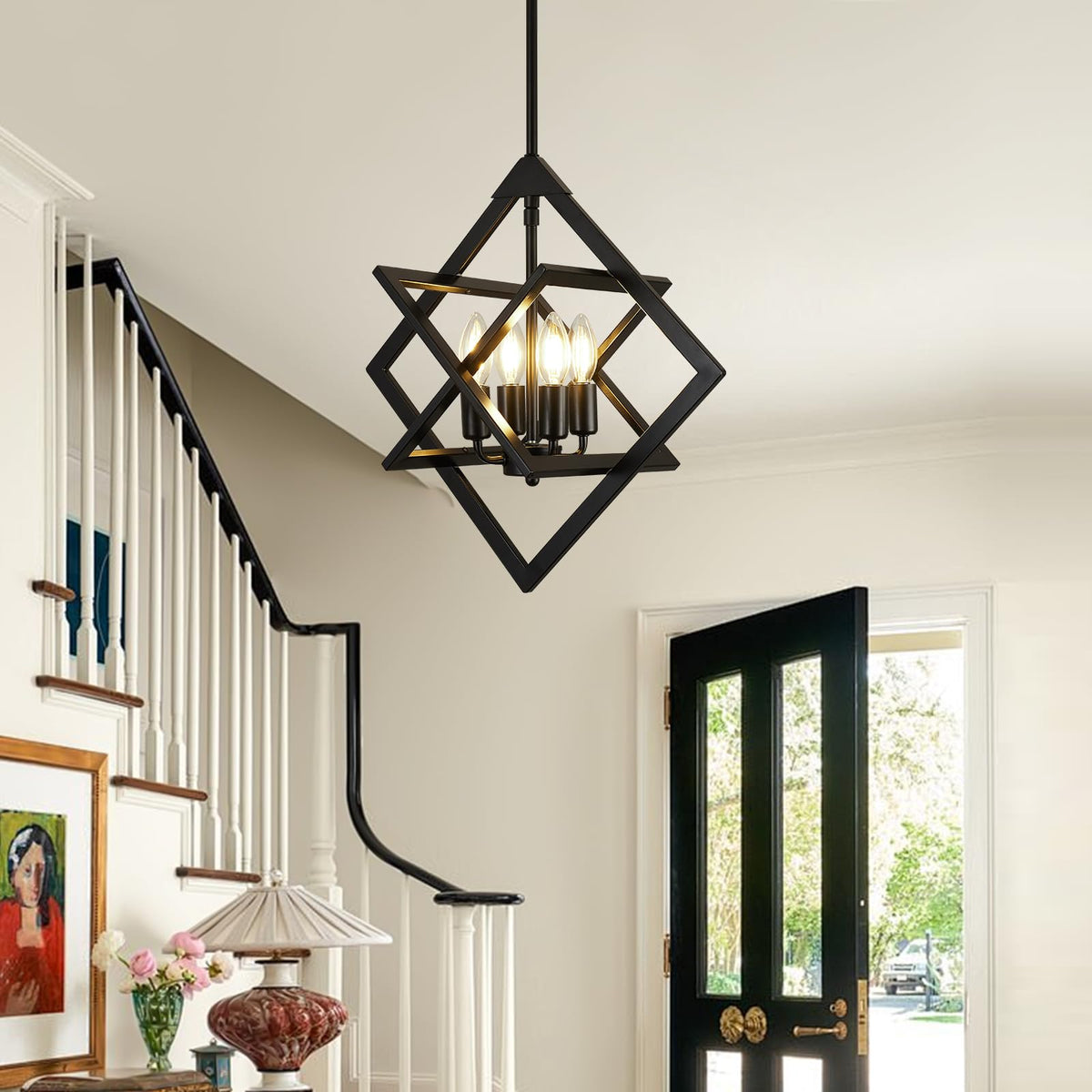 18" Modern Black Chandelier for Dining Room (Matte Black-18"(No Assembly Required) / 4-Light)