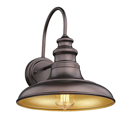 Outdoor Barn Light Fixture Farmhouse Wall Mount Light Wall Sconce Exterior Wall Lighting Fixture Industrial Bronze Finish Lantern for Porch with Gold Interior (Oil-Rubbed Bronze / 11-RZ004-1PACK(Not Dusk to Dawn))