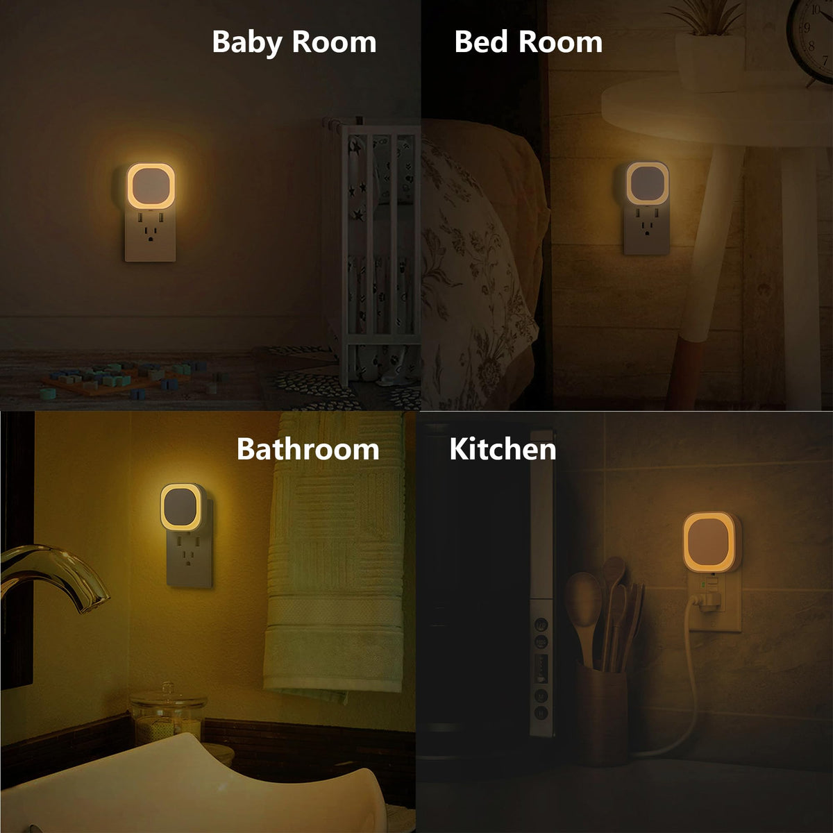 2 Pack Plug in LED Night Light (Golden Yellow / Dimmable)