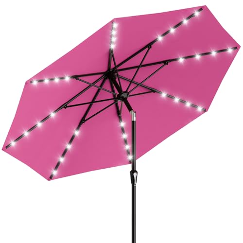 9FT Patio Umbrella with Solar Lights (Rose Pink / 9 FT)