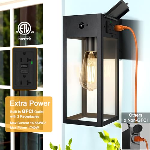 Porch Lights with GFCI Outlet (Black / 11.88" (1-Pack))