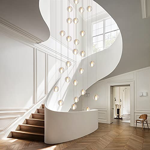 25 Lights Staircase Chandelier for High Ceiling (25 Light / Nickel Canopy)