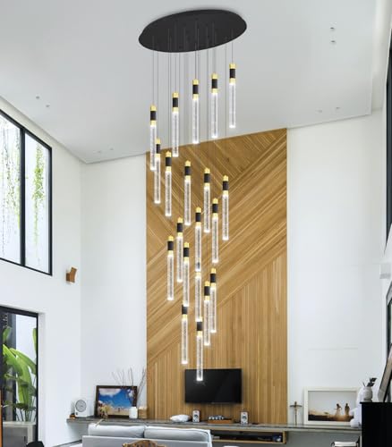157inch 20 Lights Modern Chandeliers for Living Room LED Dimmbale Light Fixture Entryway High Ceiling Light Pendants Lighting for Dining Room Hallway Staircase with Remote Dimming Chandelier (20 lights Cylindrical)